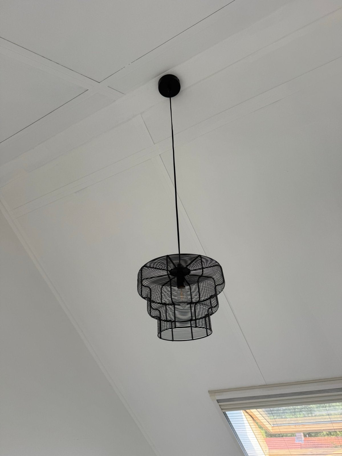 Art deco Zwarte draadlamp hanglamp - Modern design, Ophalen, Zo goed als nieuw, Metaal, E27 (groot)