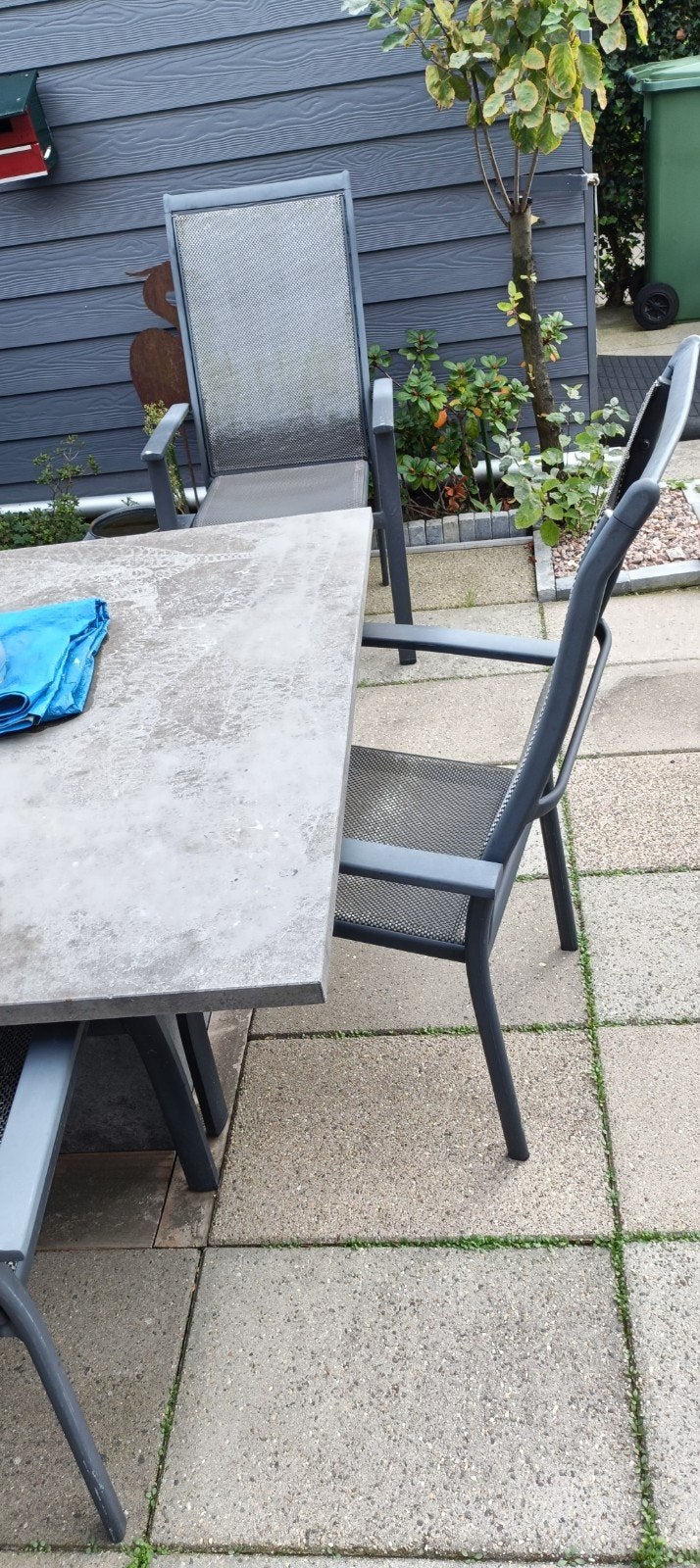 Tuinset met granieten tafel en voet., Ophalen, Gebruikt, Vierkant, Overige materialen