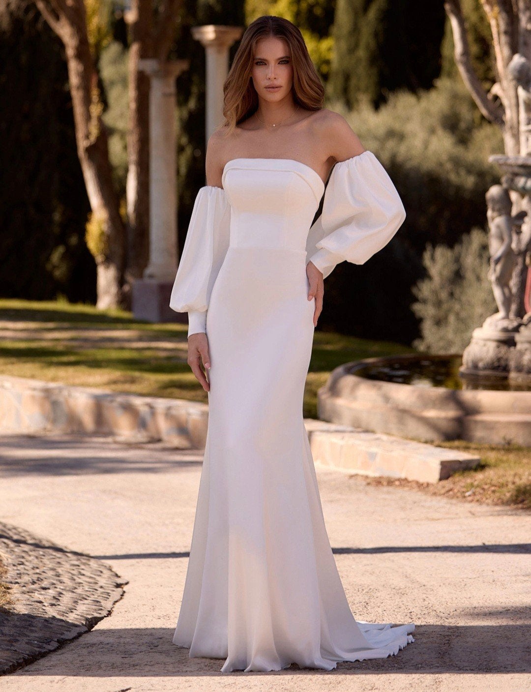 Nieuwe collectie trouwjurk Audrey losse pofmouwen, Ophalen of Verzenden, Nieuw, Wit, Trouwjurk