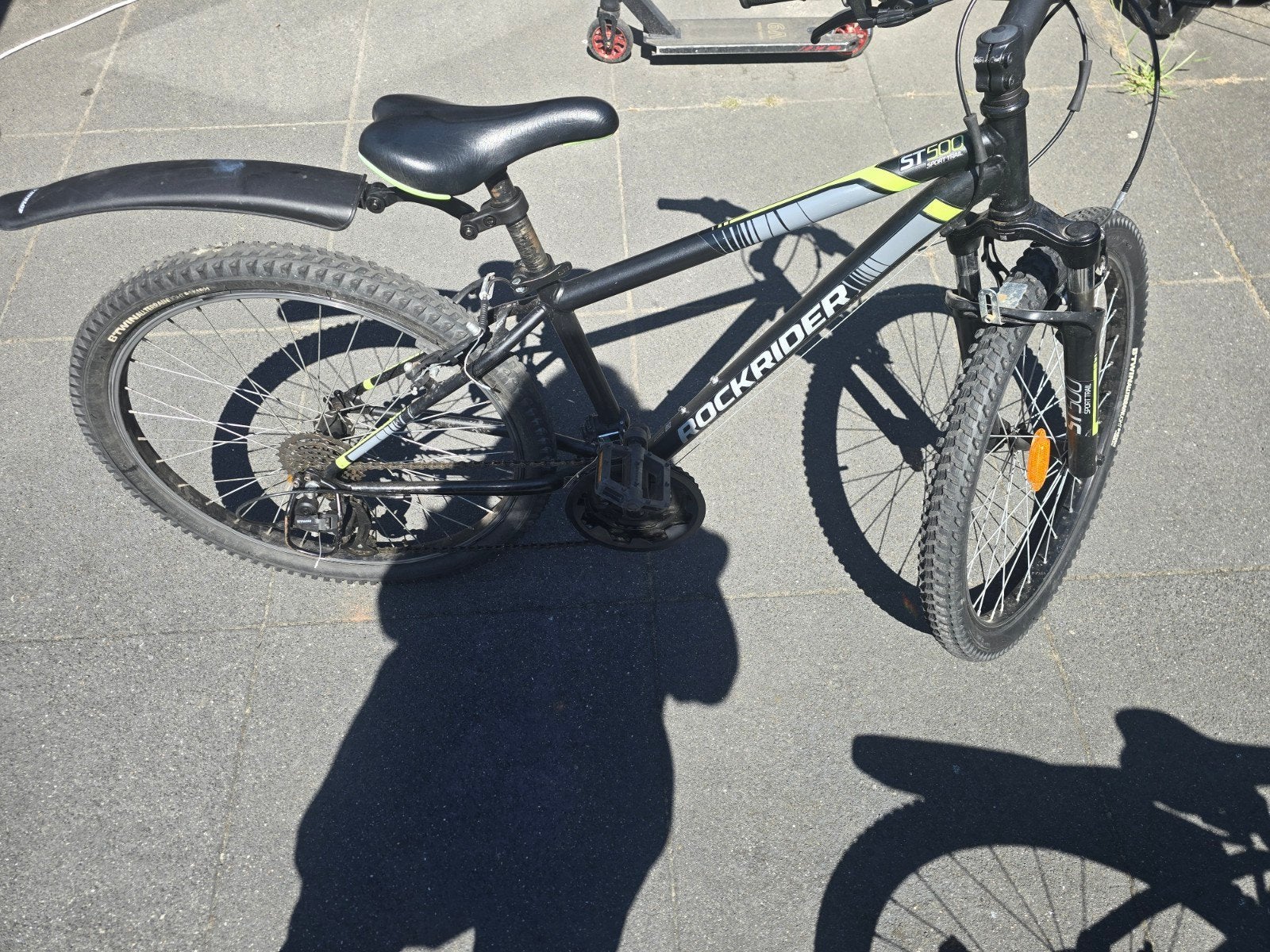 Rockrider ST500 Mountainbike - Zwart/Geel achterband stuk, 45 tot 49 cm, Ophalen, Gebruikt, Overige merken