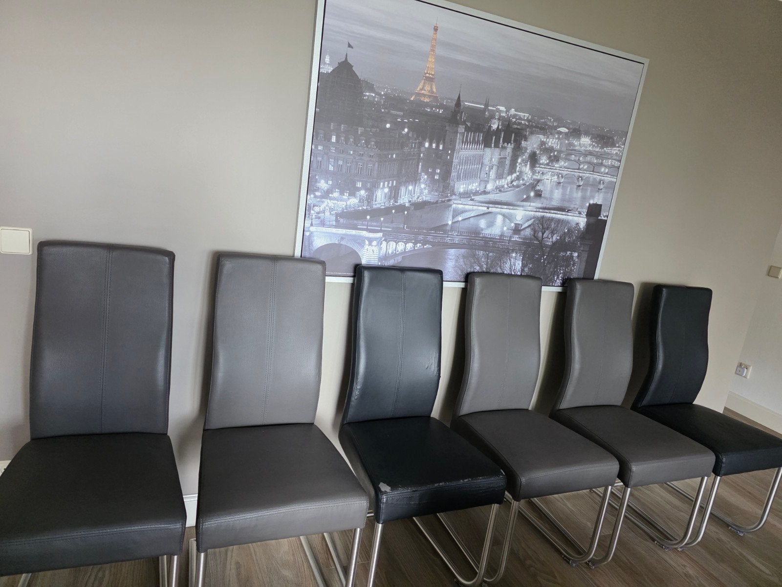 6 eetkamerstoelen gratis af te halen z.s.m., Huis en Inrichting, Stoelen, Ophalen, Gebruikt, Grijs, Vijf, Zes of meer stoelen
