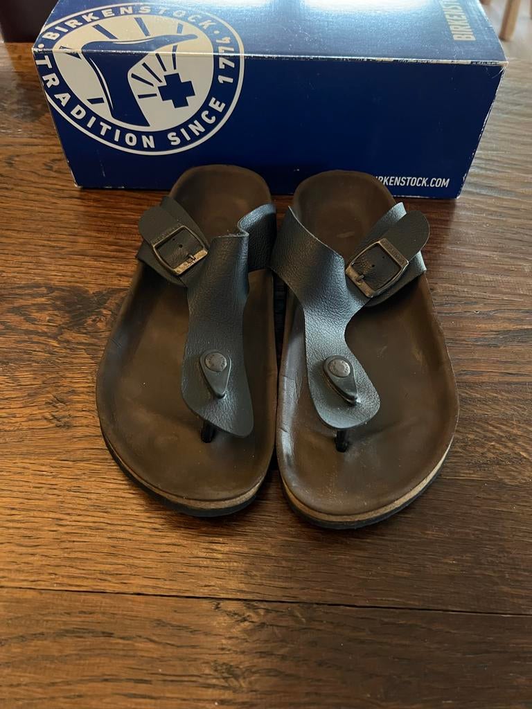 Birkenstock Gizeh slippers met leren voetbed maat 39, Slippers, Zwart, Ophalen of Verzenden, Gedragen