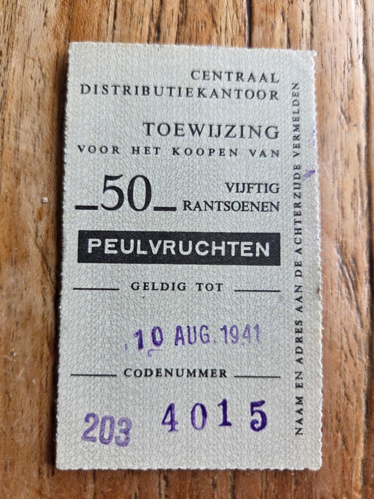 Distributiebon Spanbroek Spierdijk Zandwerven wo2 1941, Ophalen of Verzenden, Nederland