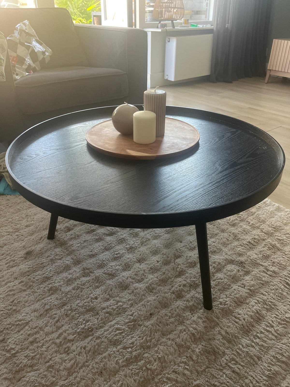 Zwarte ronde salontafel Karwei, poot gelijmd, Ophalen, Gebruikt, Rond, 50 tot 100 cm