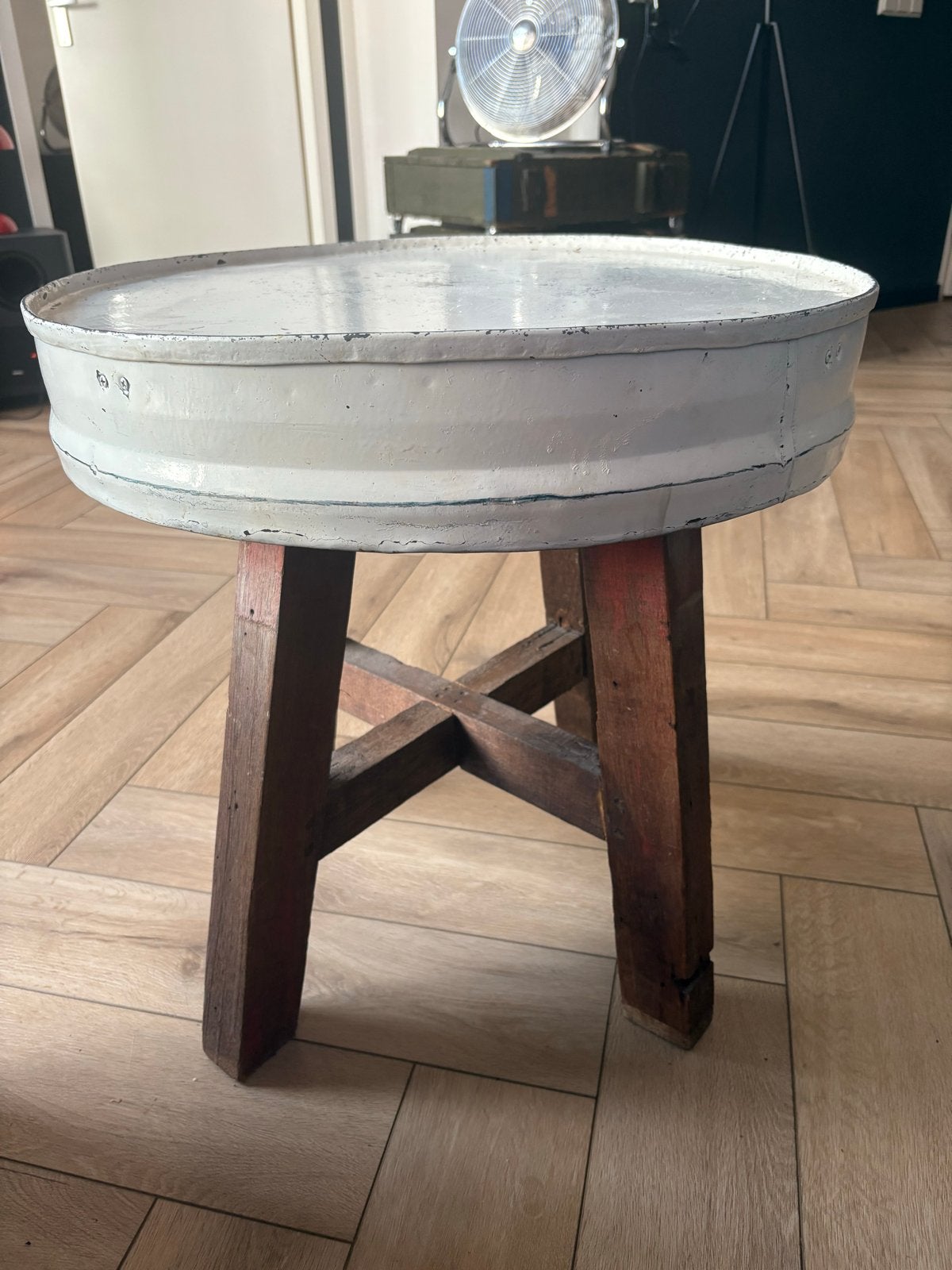 Vintage bijzettafel van staal en hout, Ophalen