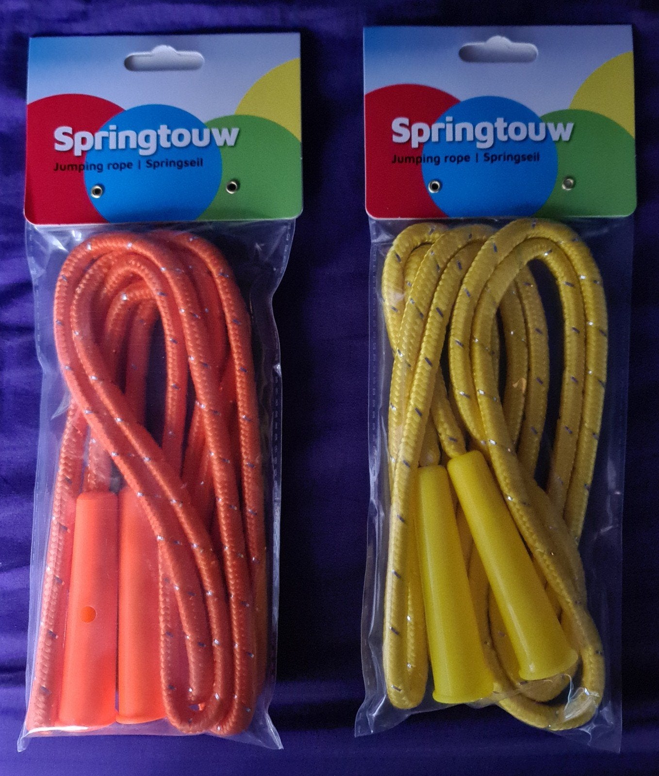 2x Springtouw - Oranje en Geel - Nieuw in verpakking samen, Sport en Fitness, Springtouwen, Ophalen of Verzenden, Sport-springtouw