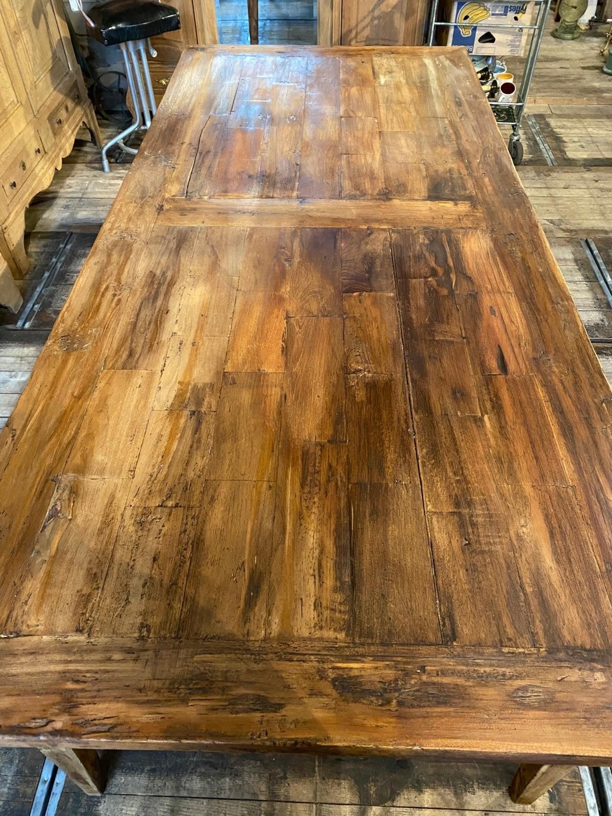 Grote landelijke teak tafel eettafel, Huis en Inrichting, Tafels | Eettafels, Ophalen, Gebruikt, 100 tot 150 cm, Teakhout