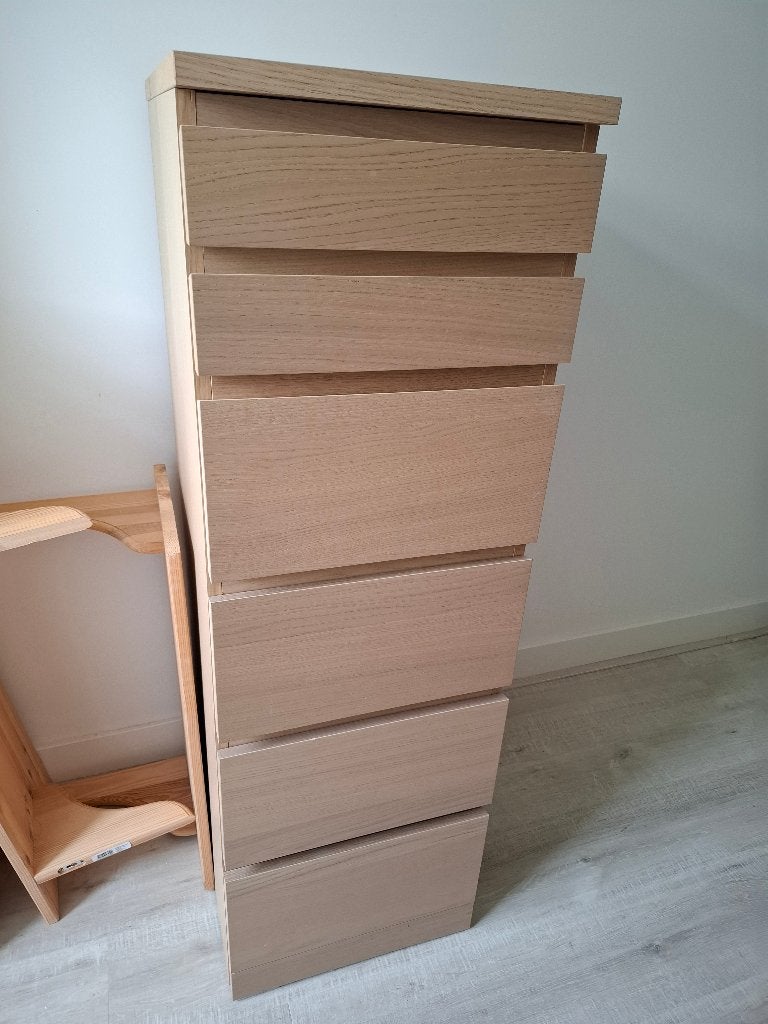 Kast met 6 lades uit de MALM-serie, lichtbruin/beige, Ophalen, Minder dan 50 cm, Gebruikt, 5 laden of meer