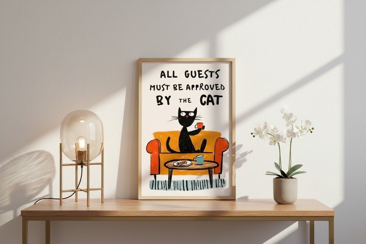 Grappige Kattenposter – 30x40 cm | “All Guests Must Be Appro, Ophalen of Verzenden