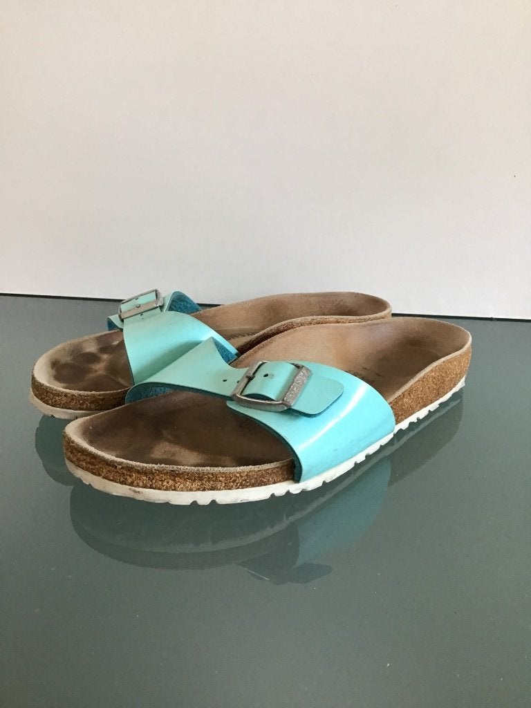 Birkenstock 38 turkooizen | Slippers | Gratis verzenden, Slippers, Zo goed als nieuw, Birkenstock, Verzenden