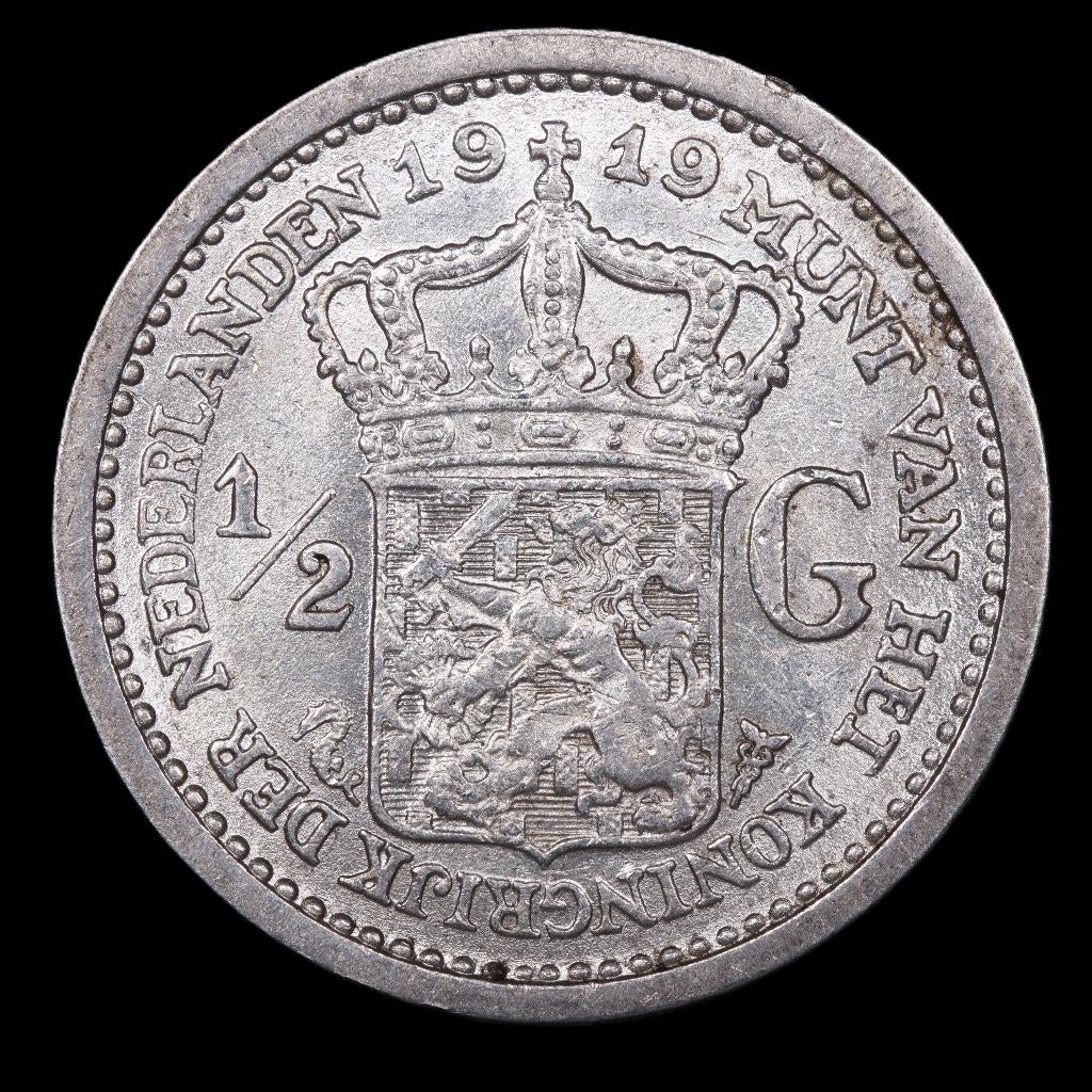 Halve gulden 1919. Zfr., ½ gulden, Zilver, Ophalen of Verzenden, Koningin Wilhelmina