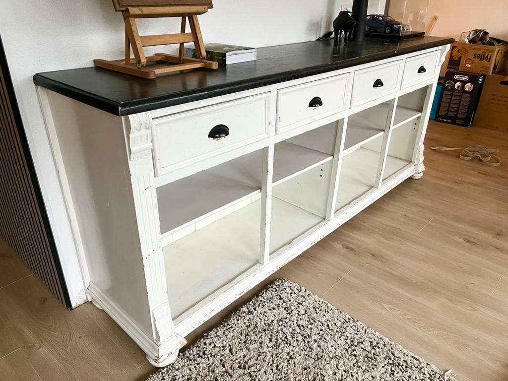 Landelijk dressoir met lades en open vakken, Ophalen, Gebruikt, 200 cm of meer, Met lade(s)