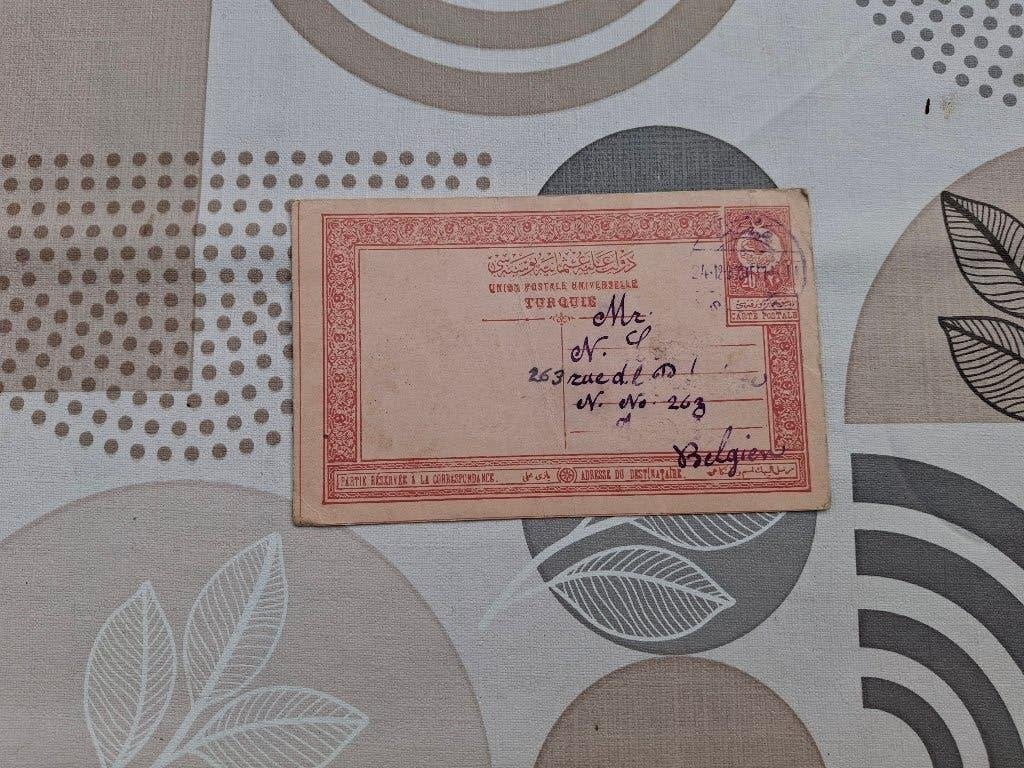 Oude Turkse briefkaart aan België, 19e eeuw, Ophalen of Verzenden, Briefkaart