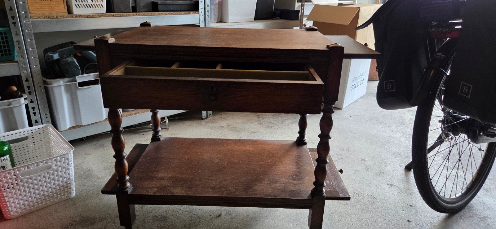Vintage houten theewagen/bijzettafel met lade, Ophalen