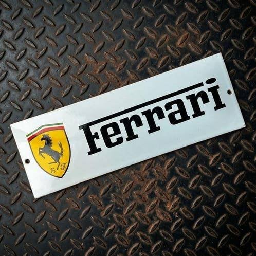 Emaille Schild FERRARI Garage Dealer Reclamebord Vintage Wit, Verzenden, Gebruikt, Reclamebord