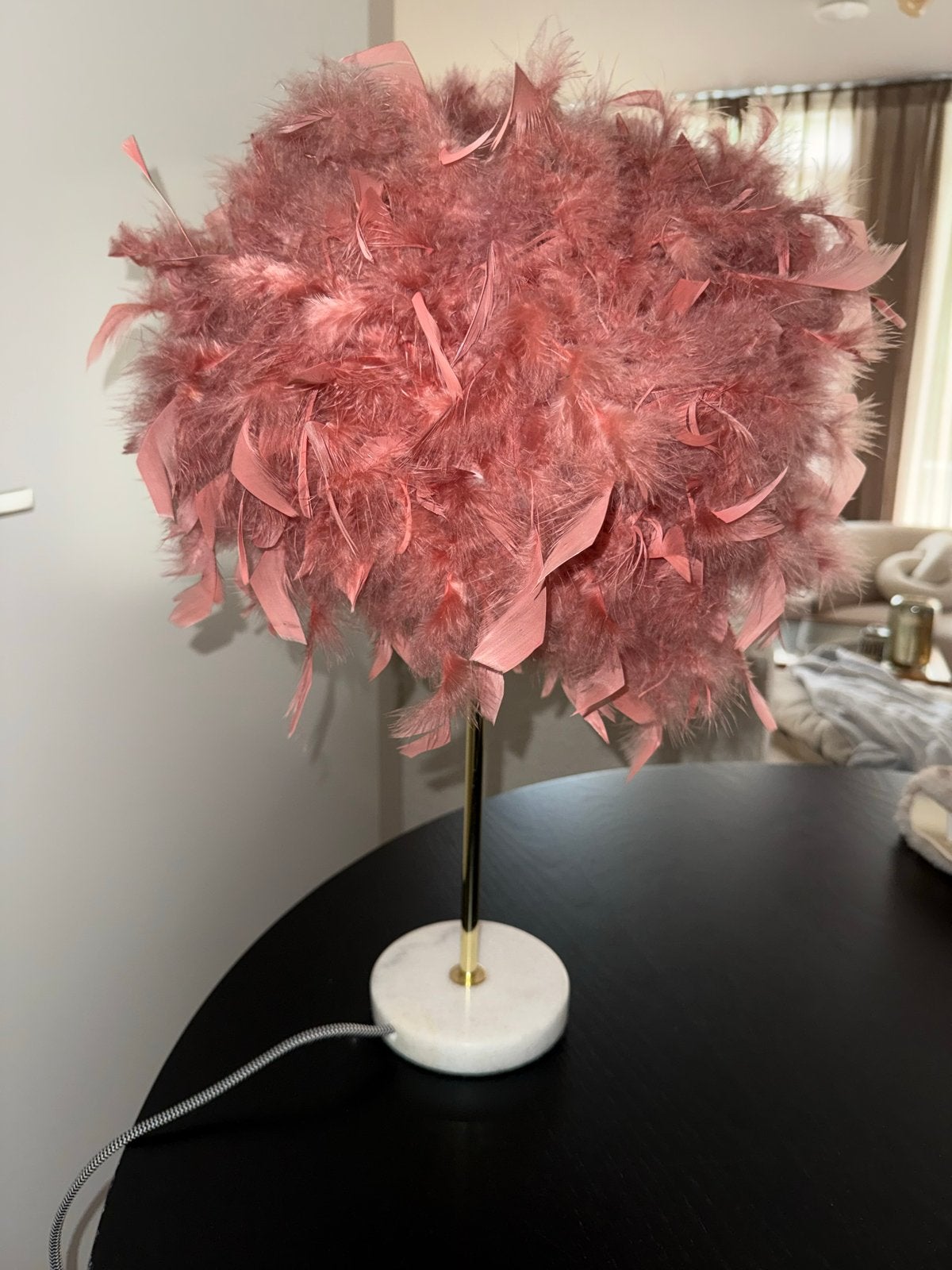 Roze Veren Tafellamp met Marmeren Voet, Ophalen, Overige merken, Natuurlijk materiaal, E27 (groot)