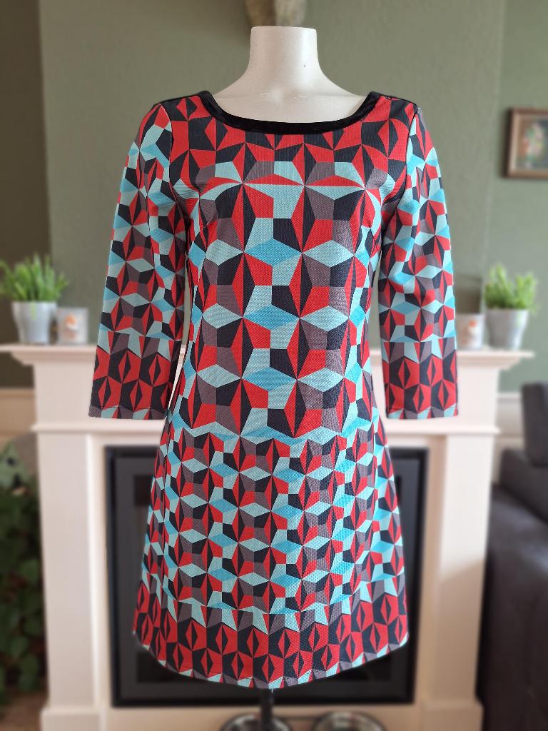 Custo blauw rood grijs fantastische jurk 40 M, Maat 38/40 (M), Overige kleuren, Custo, Verzenden