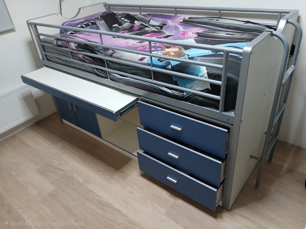 Moet weg: KINDERBED met bureau en opbergruimte t.e.a.b., Ophalen, 85 tot 100 cm, Zo goed als nieuw, Hoogslaper of Stapelbed