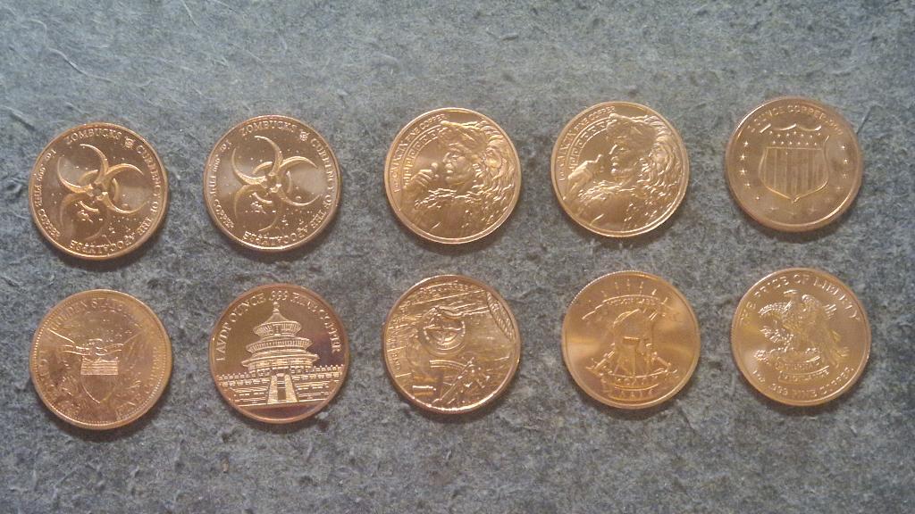 Mooie koperen rounds! .999 Cu, 1 ounce AVDP, 39 mm, vanaf €5, Postzegels en Munten, Edelmetalen en Baren, Koper, Ophalen of Verzenden