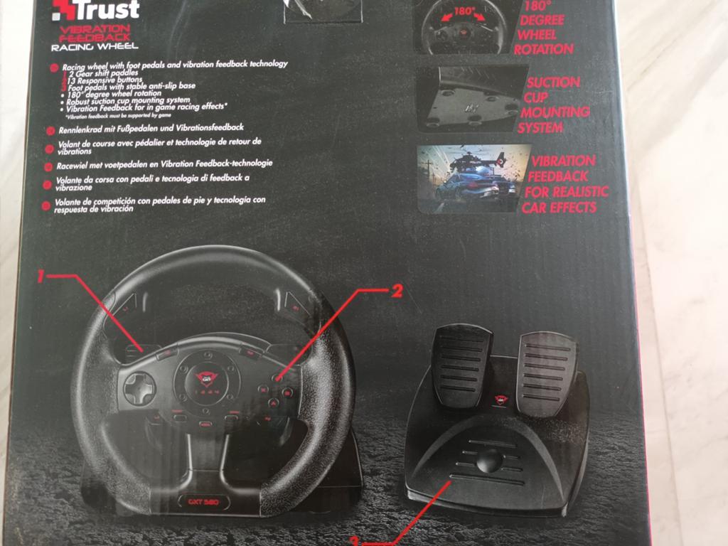 Trust GXT 580 Vibration Feedback Racestuur met Pedalen, Spelcomputers en Games, Ophalen, Racestuur, Gebruikt, Force feedback