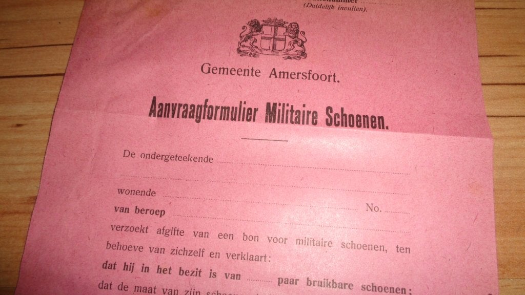 Wo1 aanvraagformulier militair schoeisel leger Amersfoort, Ophalen of Verzenden, Landmacht, Nederland, Overige typen