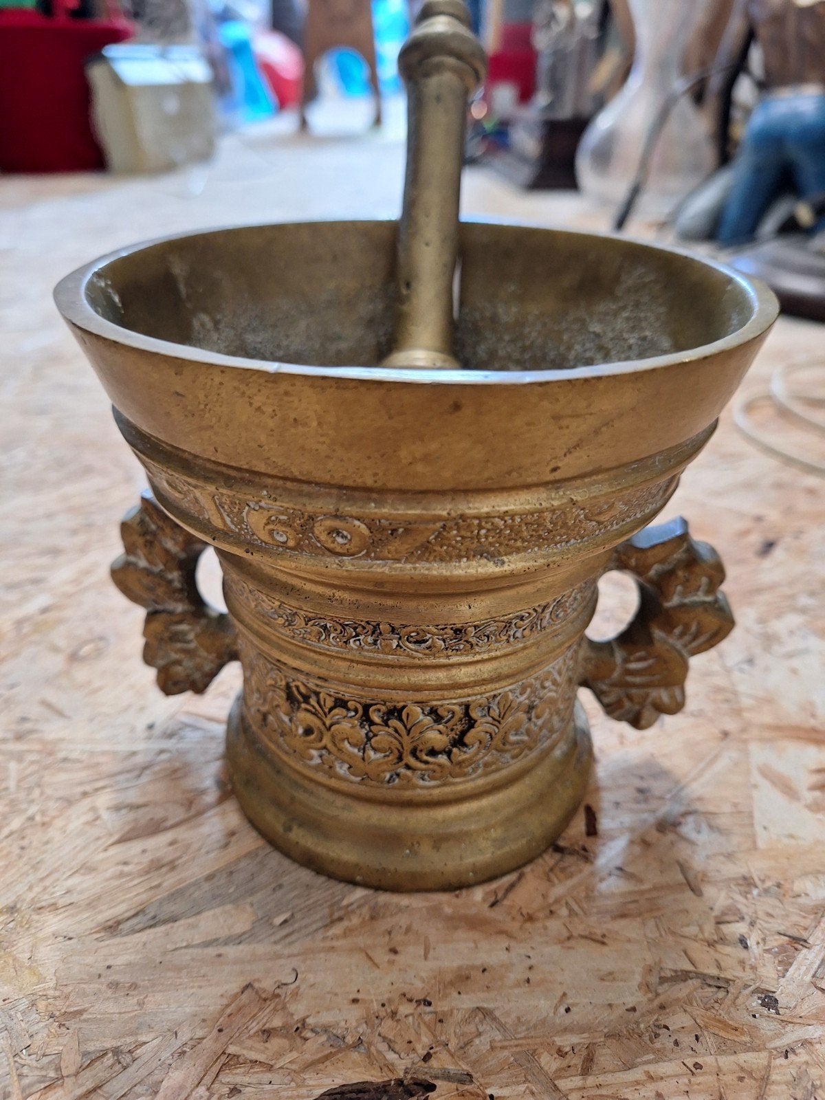 Vintage bronzen vijzel met stamper, Ophalen of Verzenden, Brons