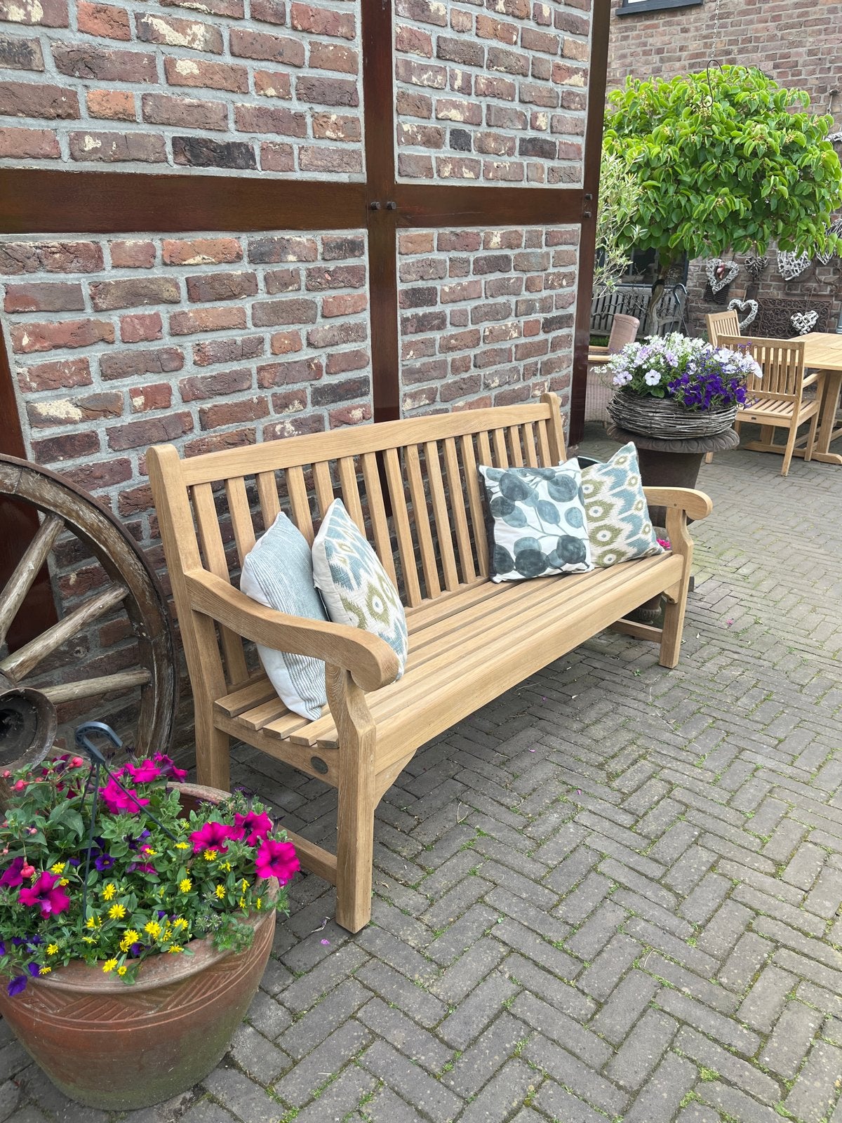 Zware teakhouten tuinbank Lancaster🌸Teak and Garden 180cm🍀, Ophalen, Zo goed als nieuw, Teakhout