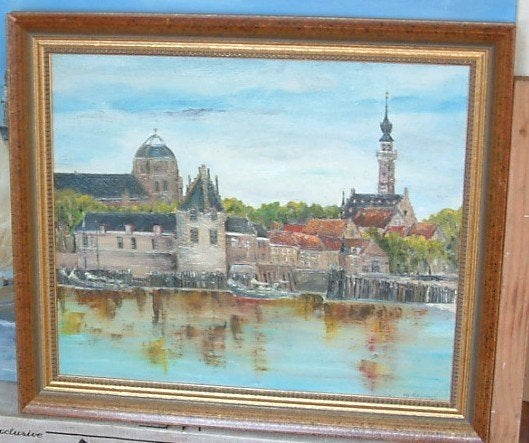Veere   zicht haven, Maritiem / water, Doek, Realistisch, Ophalen of Verzenden