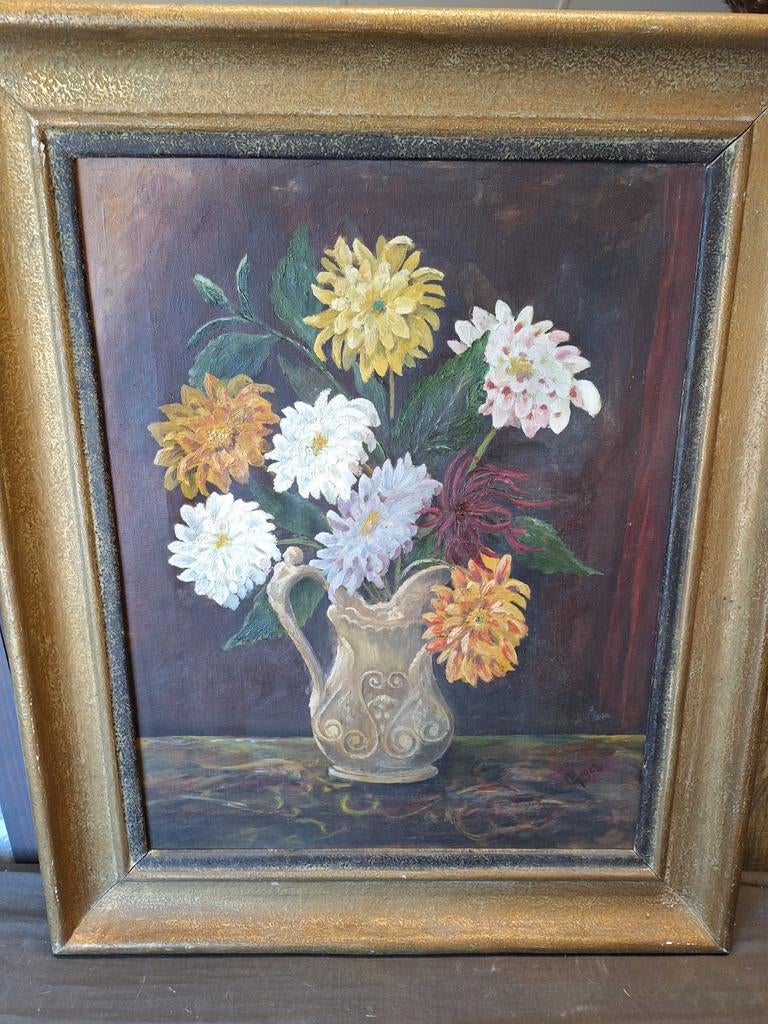Schilderij met bloemen in vaas jaren 20, Antiek en Kunst, Kunst | Schilderijen | Klassiek, Ophalen