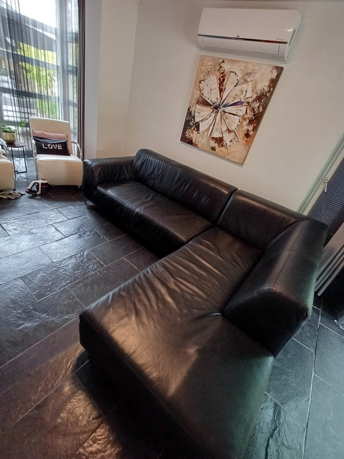 Leren hoek bankstel., Huis en Inrichting, Banken | Bankstellen, Ophalen, 250 tot 300 cm, Gebruikt, Hoekbank
