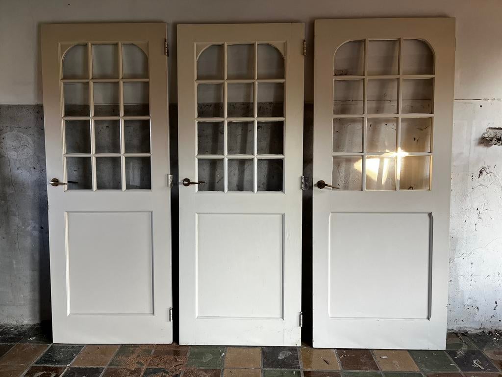 2x Binnendeur met glas en paneel, inclusief klink, Ophalen, Gebruikt, Minder dan 80 cm, Binnendeur