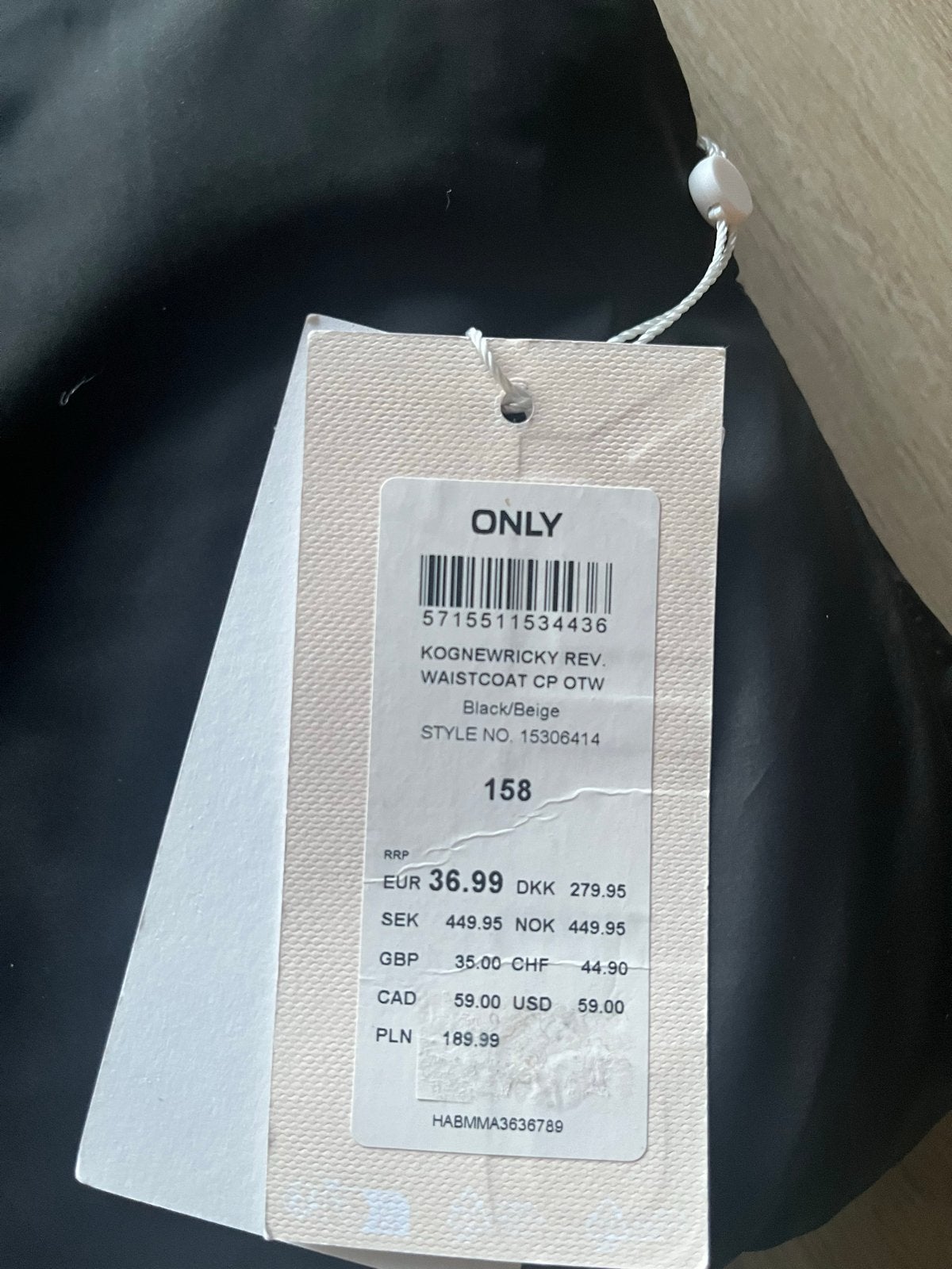 ONLY bodywarmer mt 158 beige/zwart NIEUW, Ophalen of Verzenden, Nieuw, Maat 34 (XS) of kleiner, Zwart