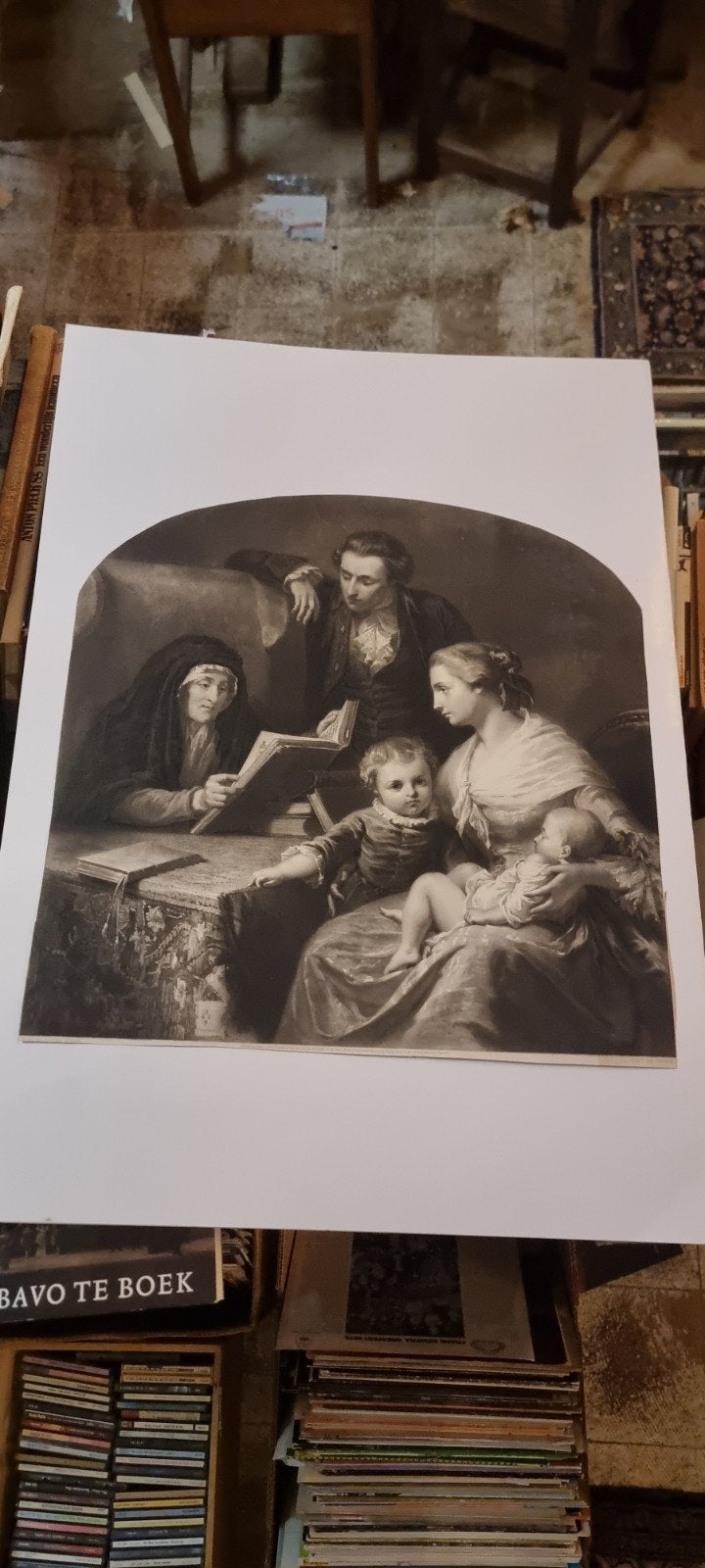 Antieke Gravure: Familieportret door Dubufe en Jouanin, Ophalen of Verzenden