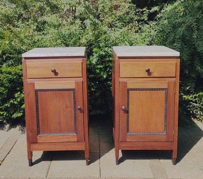 set twee art deco nachtkastjes marmer blad 2 nachtkastjes, Ophalen, Gebruikt, Minder dan 45 cm