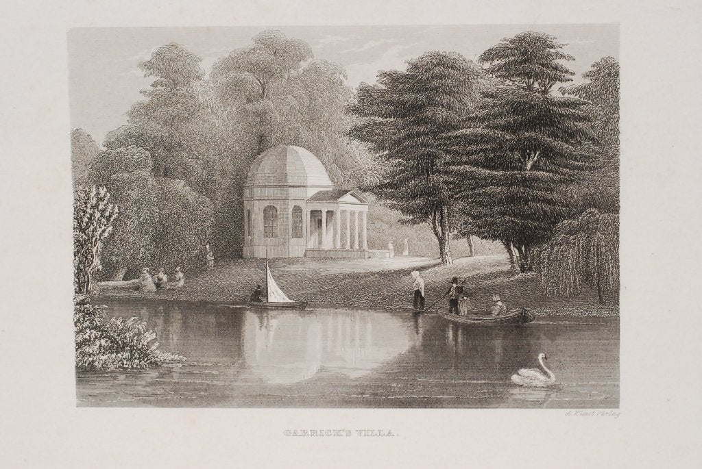 Garrick's Villa in Hampton - Originele illustratie uit 1845, Verzamelen, Verzenden, Voor 1940, Gebruikt, Gebouw