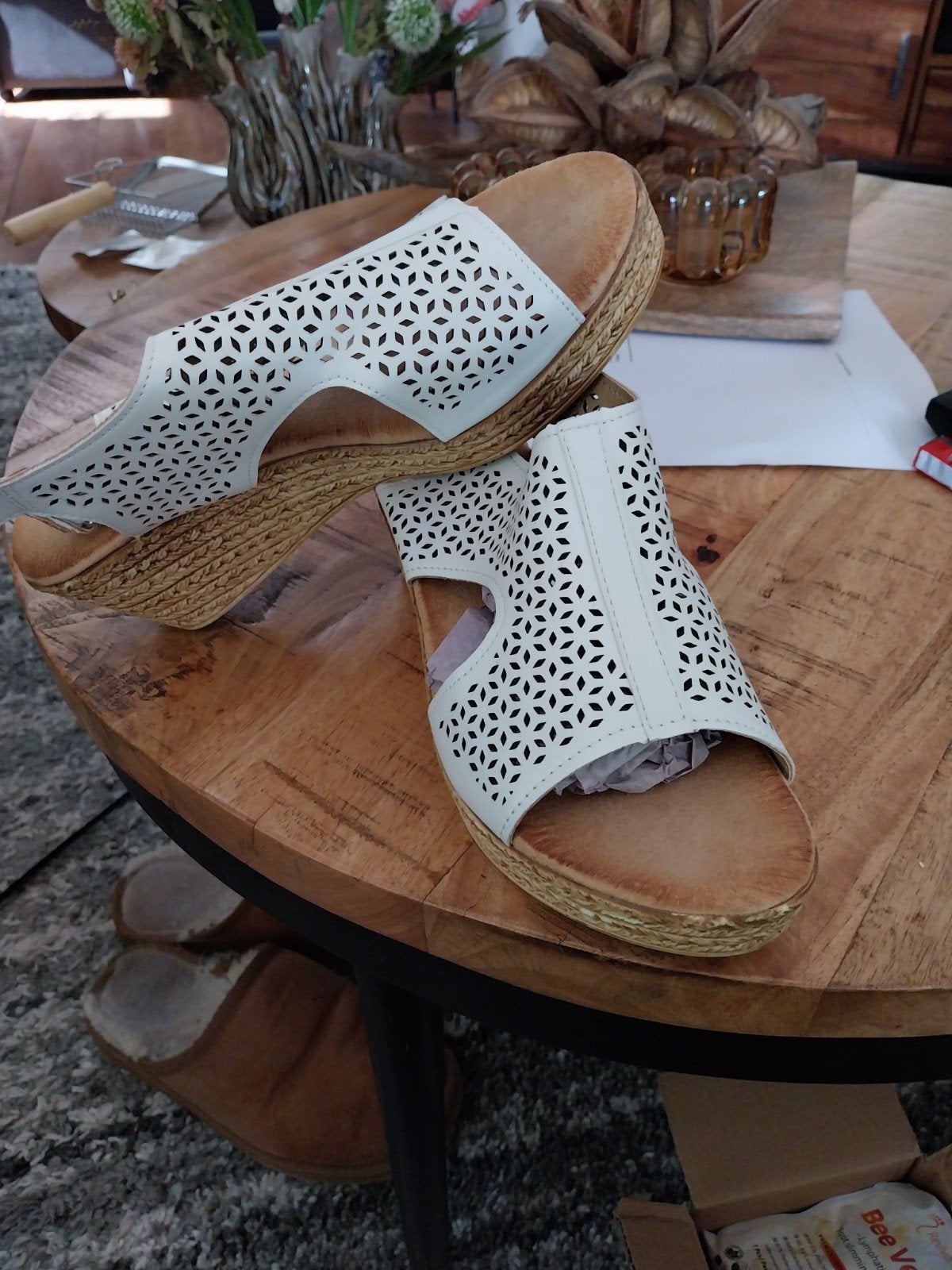 Witte Sandalen met Sleehak - Maat 40, Ophalen of Verzenden, Zo goed als nieuw, Wit, Sandalen of Muiltjes
