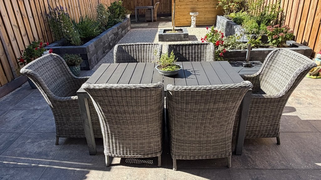 7-delige luxe tuin- cq dining set, Ophalen, Gebruikt, 6 zitplaatsen, Wicker