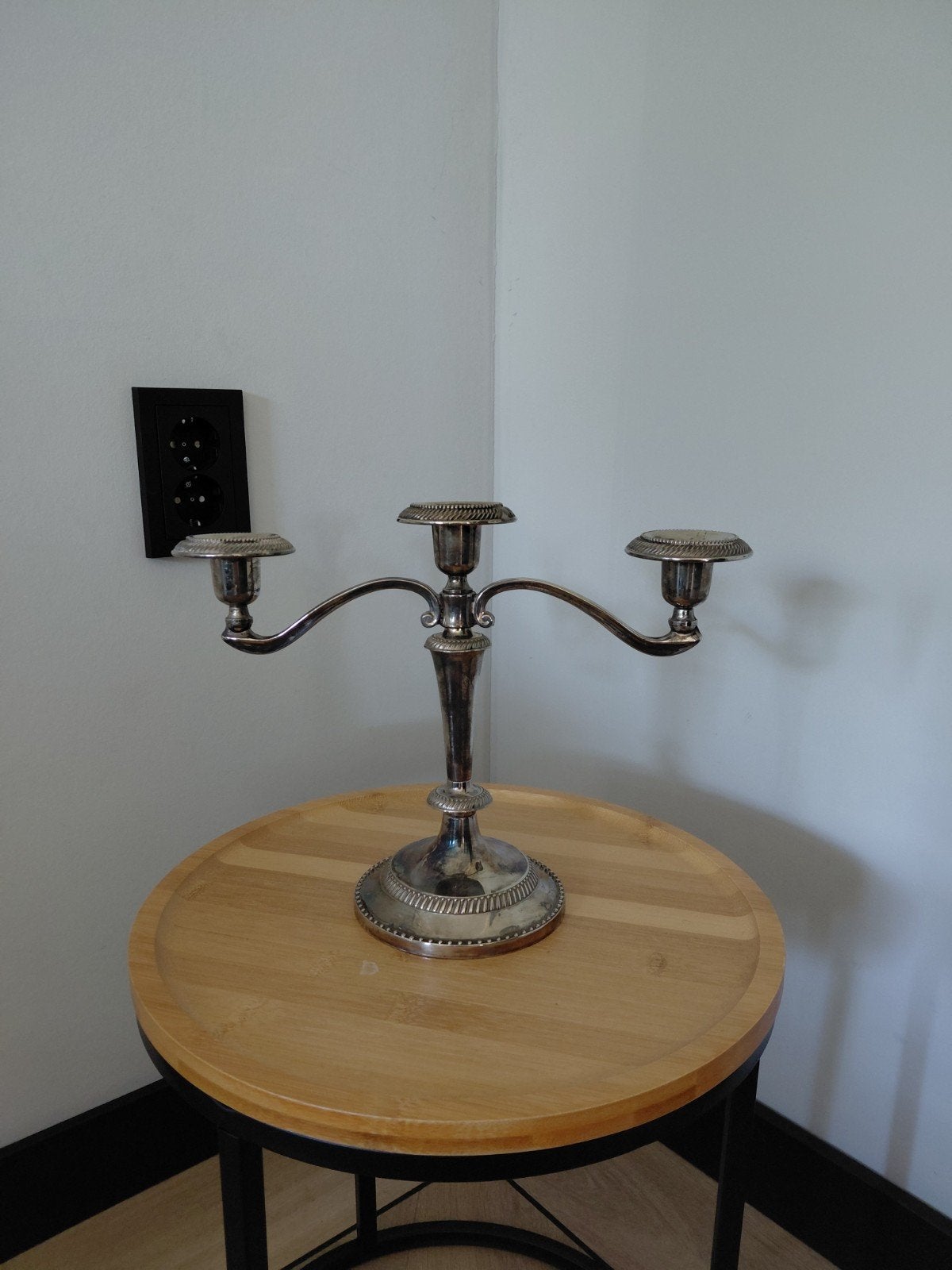 Antieke zilveren ( plated) kandelaar met drie armen, Antiek en Kunst, Ophalen of Verzenden, Zilver