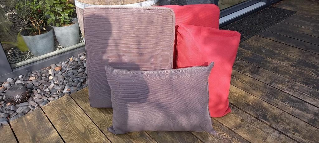 Zit- en rugkussens voor tuinbank, grijs en rood, Ophalen