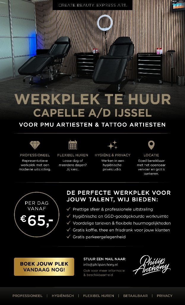 Tattoo/PMU werkplek te huur - Capelle a/d IJssel, Huizen en Kamers, Kamers te huur, 20 tot 35 m², Rotterdam