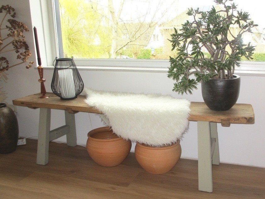 prachtig decoratief stevig oud bankje eiken. groot formaat, Ophalen, Gebruikt