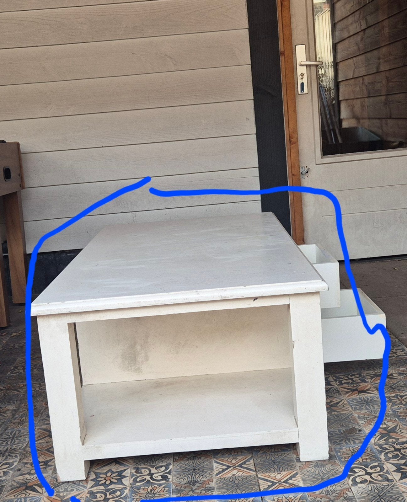 Witte salontafel met lades, Huis en Inrichting, Ophalen, Gebruikt, 100 tot 150 cm, Modern landelijk