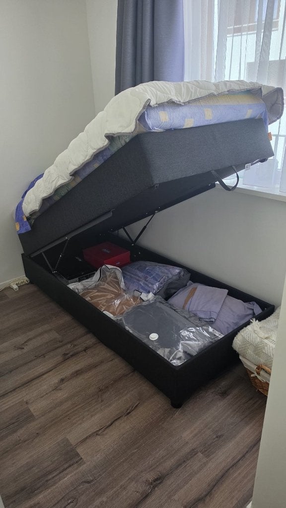 Tekoop: 1 persoons boxspring met opbergruimte, zgan,,, Ophalen, 90 cm, Eenpersoons, Zo goed als nieuw