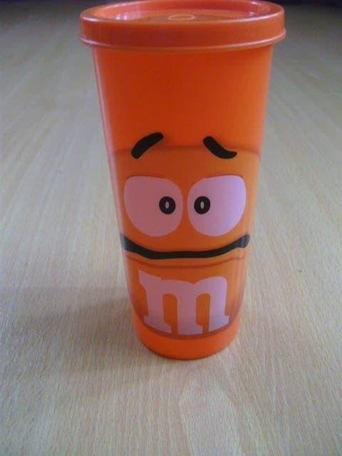 M&M's plastic beker met deksel oranje, Ophalen of Verzenden, Zo goed als nieuw, Gebruiksvoorwerp