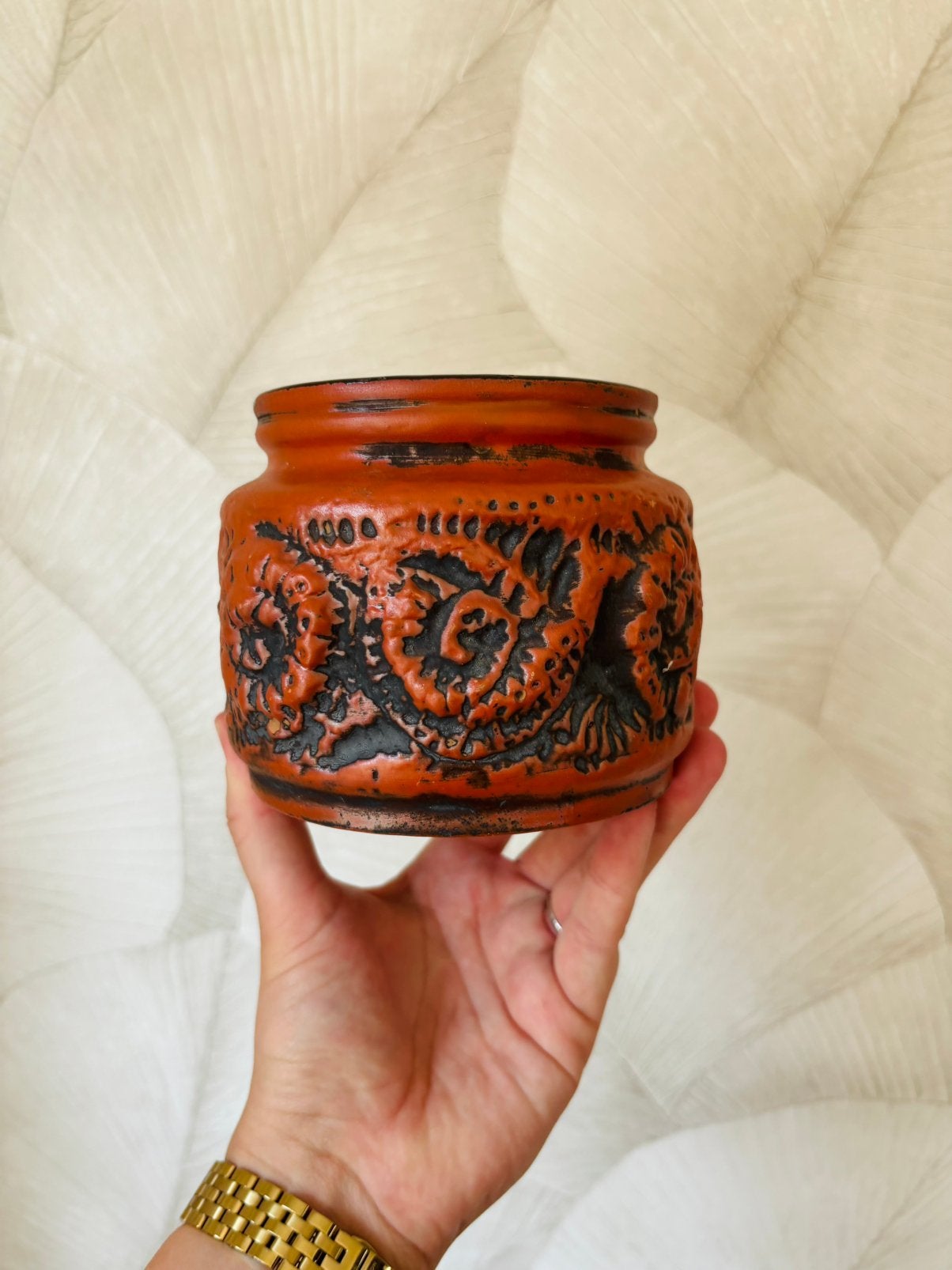 Retro West Germany bloempot fat lava vintage keramiek, Rond, Ophalen of Verzenden, Zo goed als nieuw, Aardewerk