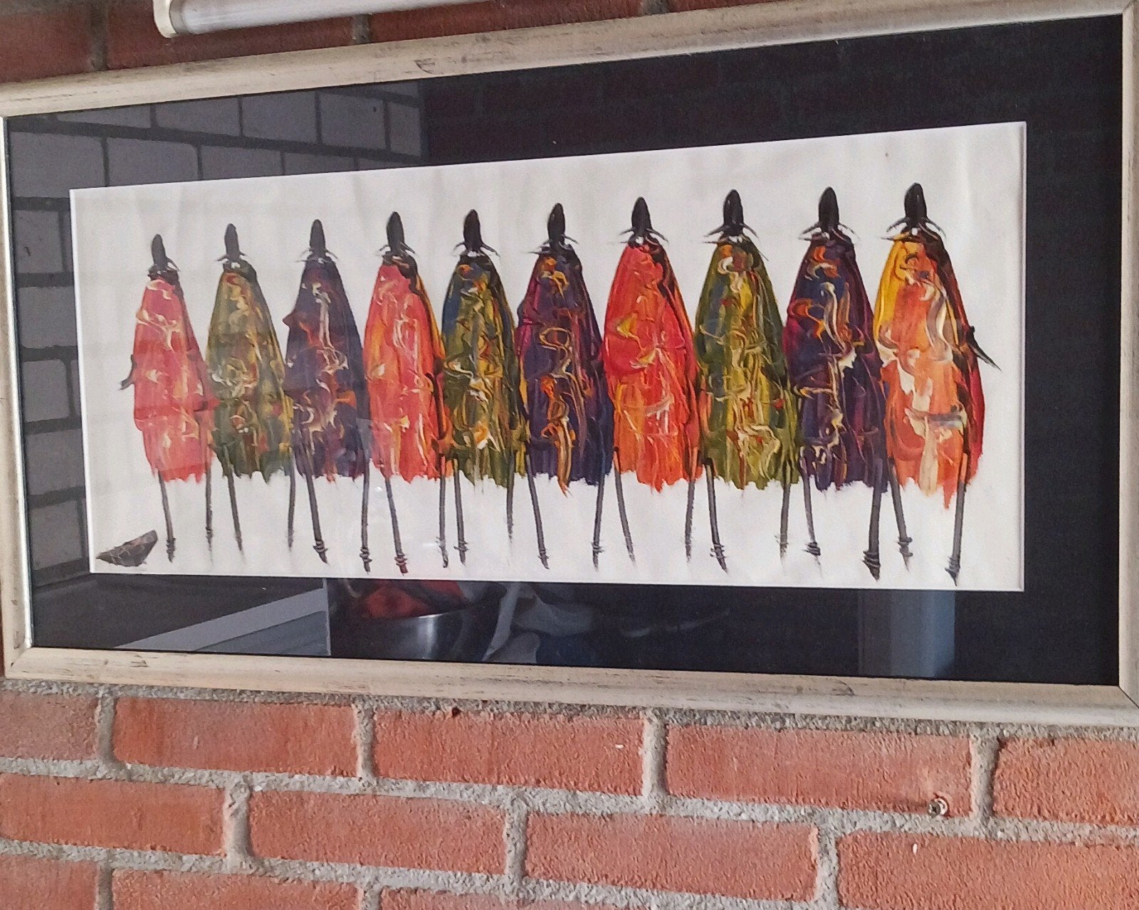 Abstract schilderij van figuren in warme kleuren, Antiek en Kunst, Kunst | Schilderijen | Klassiek, Ophalen of Verzenden