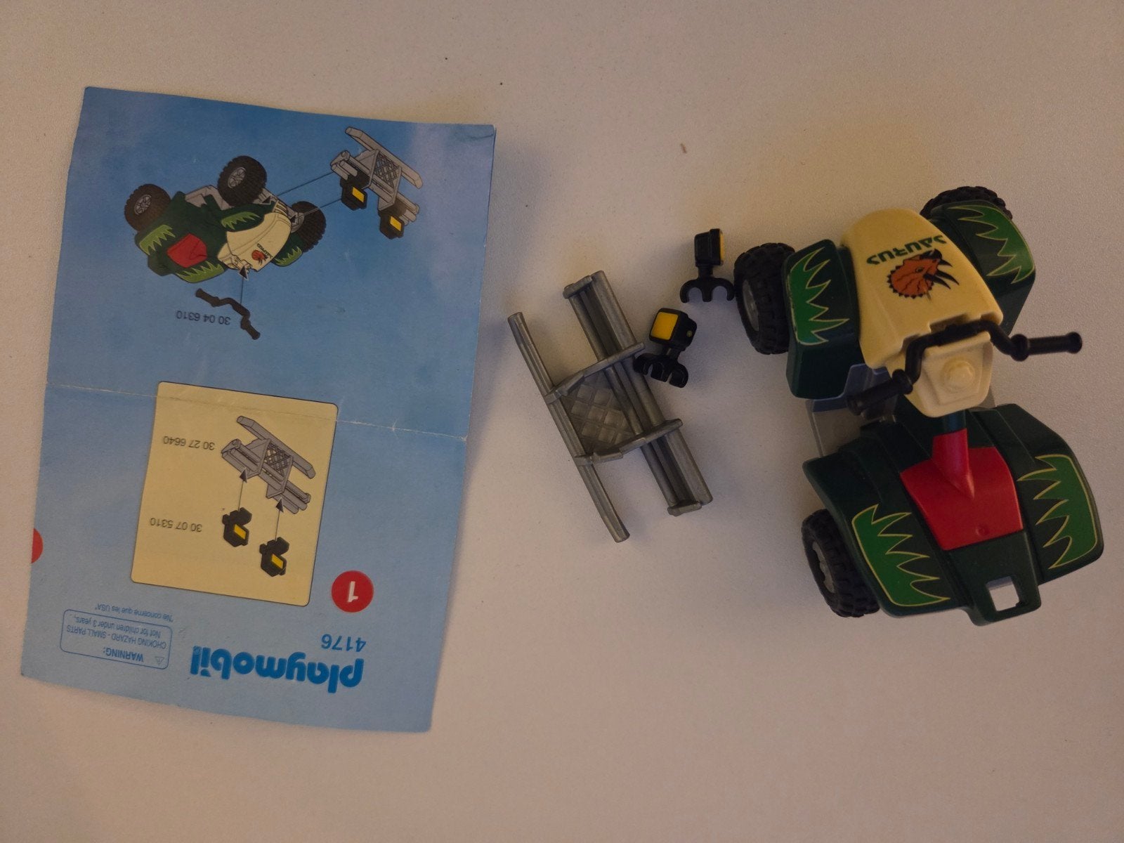 Playmobil 4176 Quad met aanhanger - Dinosaurus thema, Gebruikt, Complete set, Voertuig, Ophalen of Verzenden