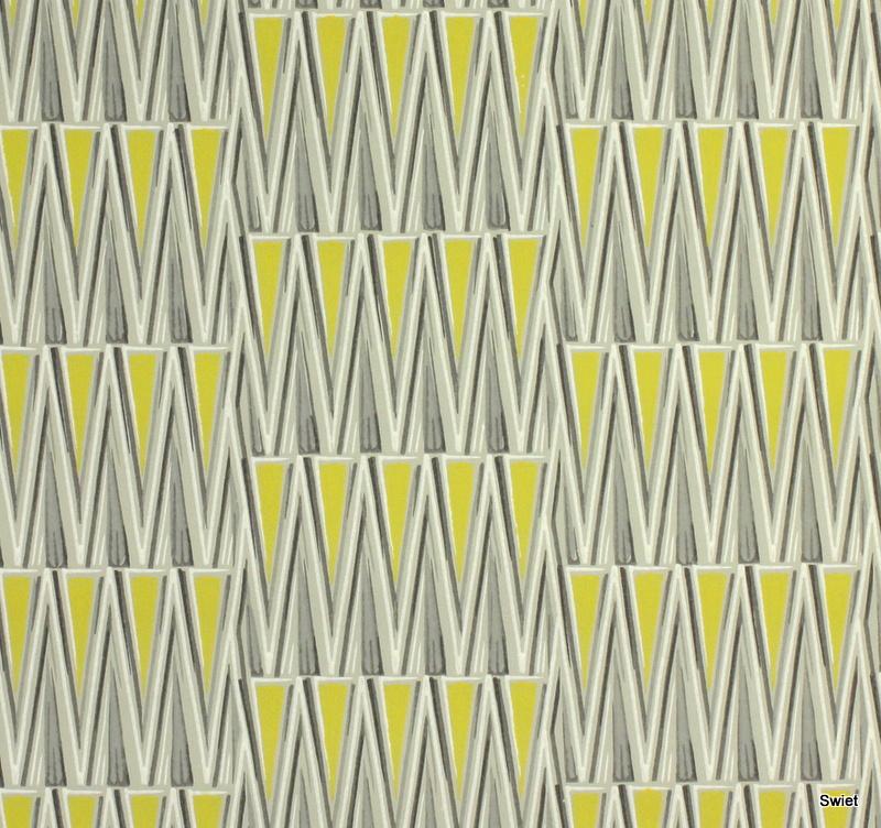 8148 geel grijs behang met grafisch jaren 50 patroon swiet, Huis en Inrichting, Stoffering | Behang, Ophalen of Verzenden, Minder dan 10 m²