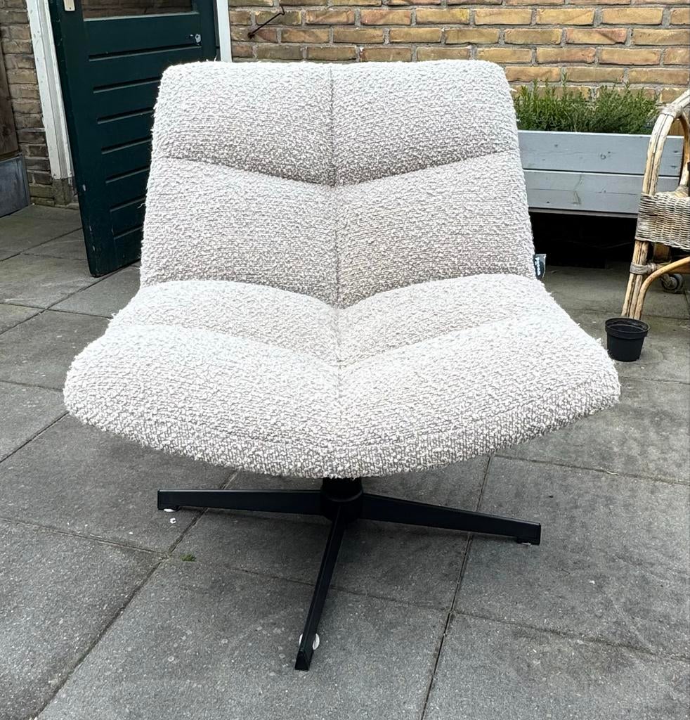 WOOOD Vinny Draaifauteuil - Bouclé - Zand - 80x75x75, Ophalen, Gebruikt, Eén, Stof