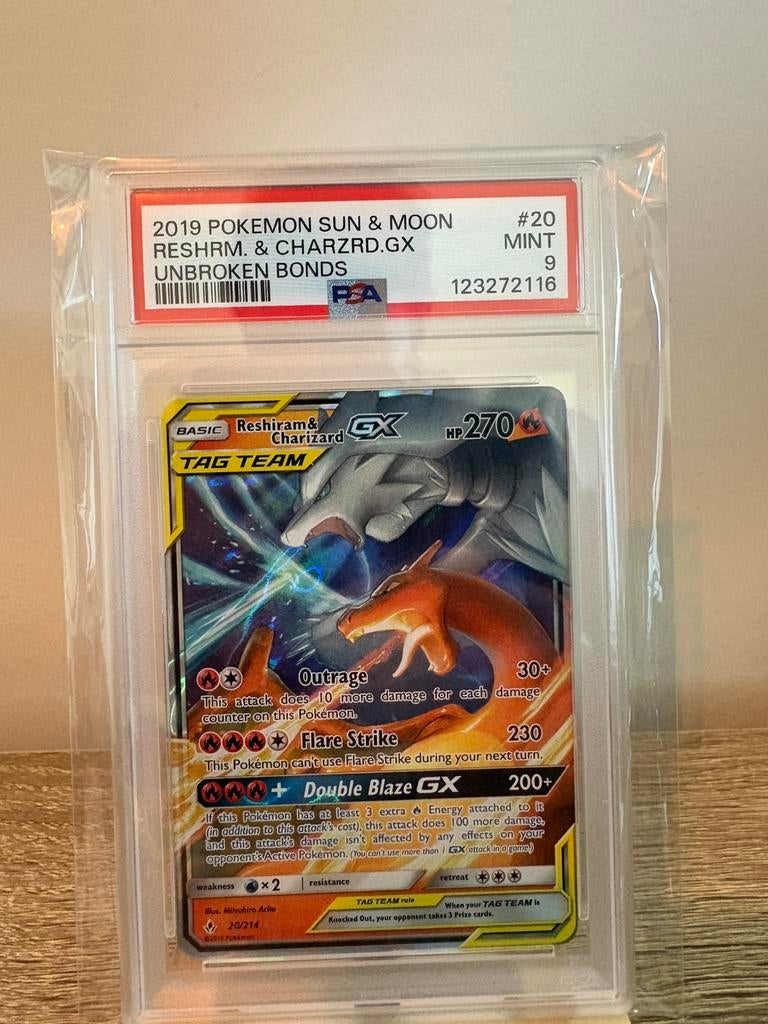 Reshiram & Charizard GX (UNB 20) PSA 9 Mint, Ophalen of Verzenden, Zo goed als nieuw